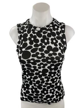 H&M Divided Black White Retro Floral Sleeveless Mock Neck Slim Casual Tank Top S